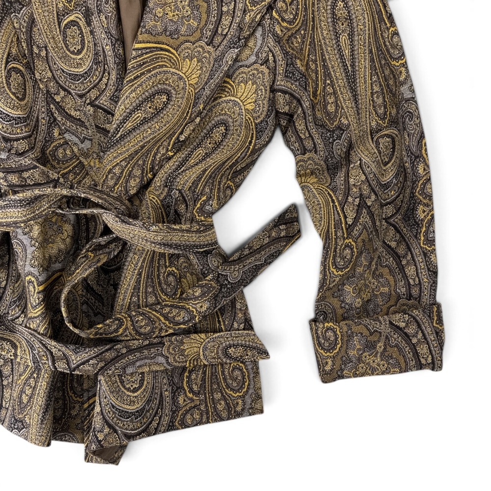 Lafayette 148 New York Paisley Tapestry Wrap Jacket Brown Gold Cashmere Wool 14 - Picture 2 of 11